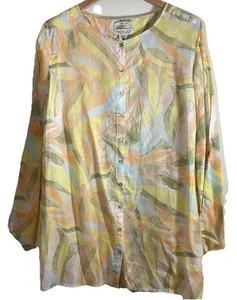 Rachel Zoe 100% Linen Button Up Roll Up Tab Sleeve Tunic Top Womens 1X - Picture 1 of 9