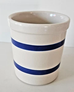 Vasija de utensilios vintage RRP Co Roseville Pottery Ohio azul a rayas de 1 cuarto 5" de alto - Imagen 1 de 6