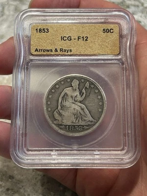 1853 Seated Half Dollar Arrows and Rays ICG FINE F12 Circulated Better Type Coin - Image 1 of 4