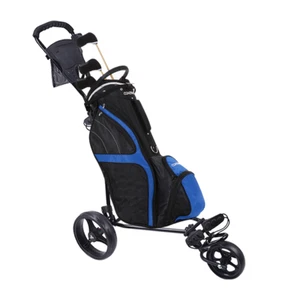 Foldable 3Wheel Push Pull Golf Club Cart Trolley Buggy Golf Accessories Mesh Bag - Picture 1 of 9