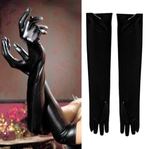 Women Latex Opera Gloves Patent Leather Wet Look Arm Length Gloves Evening Dress - Picture 1 of 16