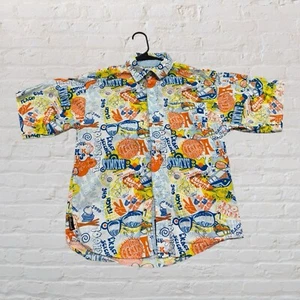 VTG Akademiks Button Up Collared Shirt Orange Blue Streetwear HipHop Mens Y2K - Picture 1 of 4