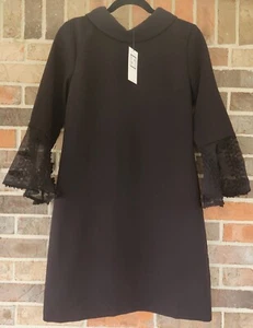 NWT THML Solid Black Dress w/Transparent Floral Bell Sleeves Size Small - Picture 1 of 6
