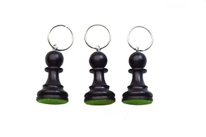 ROOGU Triumvirat 3x Schlüsselanhänger echt Schachfiguren Bauer Holz Indien Hotel - Bild 1 von 2
