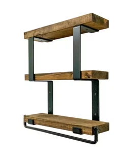 Ziggy 3-stufiges 5,5" x 20" x 24" dunkles Nussbaum Kiefernholz Schweberegal mit Handtuchstange - Bild 1 von 4