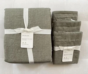 Pottery Barn BELGIAN FLAX LINEN Duvet King/Cal King & 3 Euro Shams Loden NWT - Picture 1 of 2