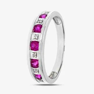 9ct White Gold Ruby & Diamond Half Eternity Ring PR10429W RU - Picture 1 of 5