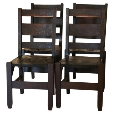 Four Antique Conant Arts & Crafts Mission Oak Slat Back Dining Chairs C1920 - Image 1 of 4