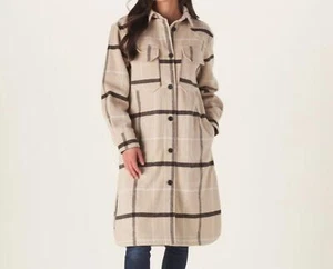 Authentic The Normal Brand Womens Toni Duster Jacket in Cream Plaid & Brown - Picture 1 of 20