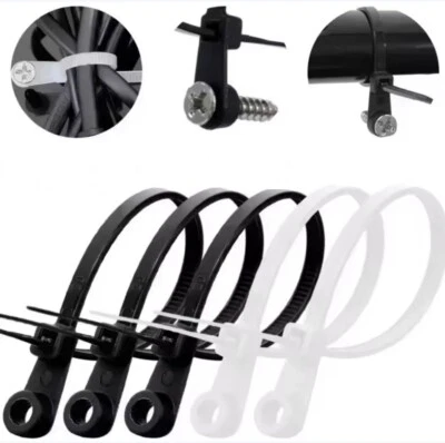 100Pcs x Screw Hole Mount Nylon Cable Ties Self Locking Loop Strap Zip Tie Wrap - Image 1 of 4