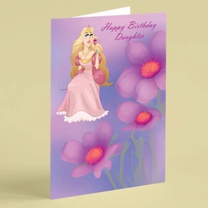 Schöne Prinzessin riechende Rose Tochter Geburtstagskarte - Bild 1 von 1