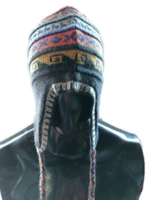 Chapéu unissex reversível feito à mão, tecido de lã, corantes naturais, desi geométrico andino - Imagem 1 de 4