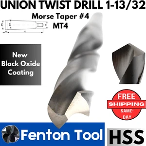 UNION TWIST DRILL 1-13/32 HSS MT4 New Black Oxide Bit 1.4062 High Speed UTD MT 4 - Picture 1 of 14
