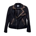 Princess Polly Faux Leather Biker Jacket Black Contrast Zip Pockets Size 2