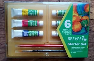 Reeves ACRYLIC Starter Paint Set Art 6 tubes, board, pencil, brush, instructions - Picture 1 of 4