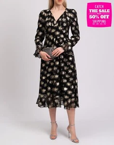 RRP€562 STINE GOYA William Chiffon Midi Dress Size S Silk Blend Black Lined - Picture 1 of 6