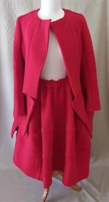 Comme des Garcons 红色煮羊毛裙子和夹克套装 XS 码 — 第 1/4 张图片