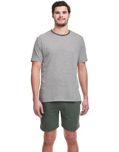Hanes Men's 2-Piece Short Lounge Set T-Shirt Shorts Pajama Loungewear Stripped - Picture 1 of 6