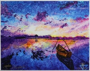 Impasto Lonely Boat Edizione Limitata 11x14 Lino Stampa Belle Arti Firmata #'d/300 - Foto 1 di 3