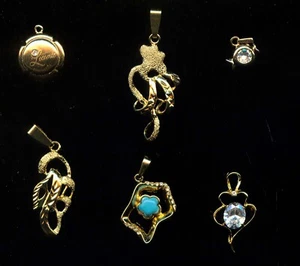 SIX (6) ASSORTED GOLD-PLATED PENDANTS (3M921) 1 IN to 2 IN TALL - Picture 1 of 1
