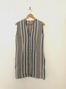 PENNYBLACK Top Shirt Weste Lange Größe 10 Leinen Blau Gestreift Knopfleiste VGC V-Ausschnitt - Bild 1 von 8