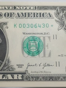 ⭐2021 $1 K DALLAS BEP 500K RUN REPLACEMENT ⭐STAR NOTE (K00306430*)⭐ - Picture 1 of 9