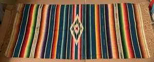 Antique Vintage Genuine Mexican Wool Rainbow Striped Saltillo Serape 39” x 18” - Picture 1 of 10