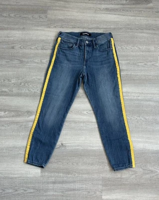 Express Jeans Legging Mid Rise Stretch Blue With Yellow Stripes Women Size 2S/2C - Image 1 of 4
