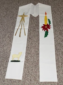 OFFICIANT PASTOR CLERGY STOLE HAND CRAFTED CHRISTMAS SYMBOLISM - Picture 1 of 7