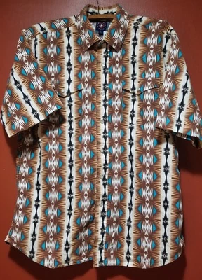 Panhandle Slim Aztec Design S/S Western Snap Pearl Buttons Cotton Shirt L Large - Image 1 of 4