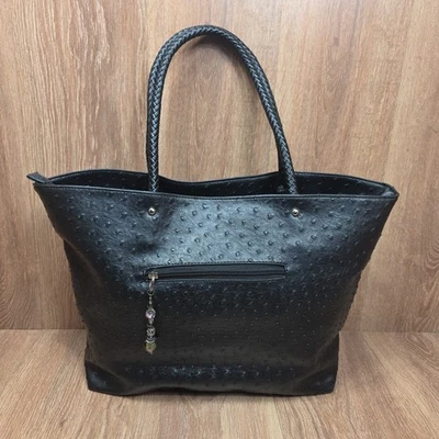 Ostrich Embossed Black Braided Handles FLYNN Shoulder Bag Satchel Large - Image 1 of 4