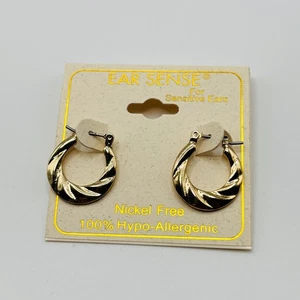 Ear Sense Gold Tone Textured Hoop Earrings Nickel Free Hypoallergenic Sensitive - Picture 1 of 4