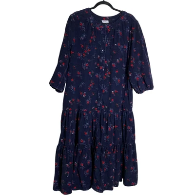 Vermont Country Store Dress Women's Corduroy Floral Cottage Core Boho Blue Sz XL - Image 1 of 4