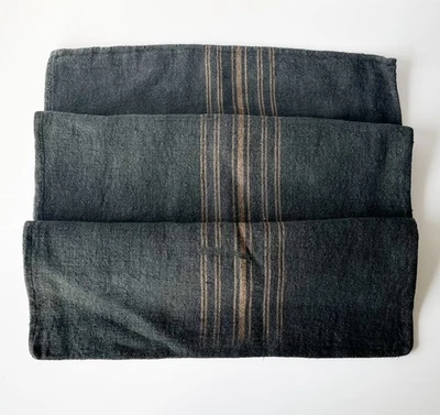 Antiguo saco de grano de lino negro: tela de saco de piso vintage a rayas marrones Foto 1 de 4