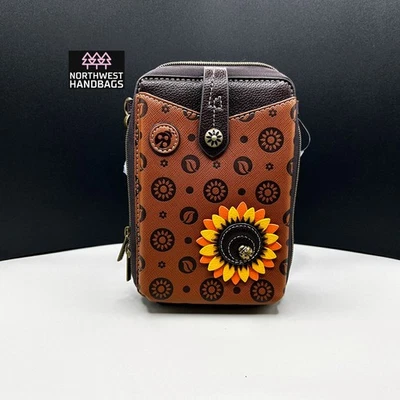 SUNFLOWER LADYBUG SNAP CROSSBODY PURSE BAG BROWN CHALA RFID - Image 1 of 4