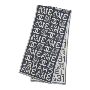 CHANEL COCO Mark Allover Print Stola Unisex Navy Weiß 【A】 - Bild 1 von 7