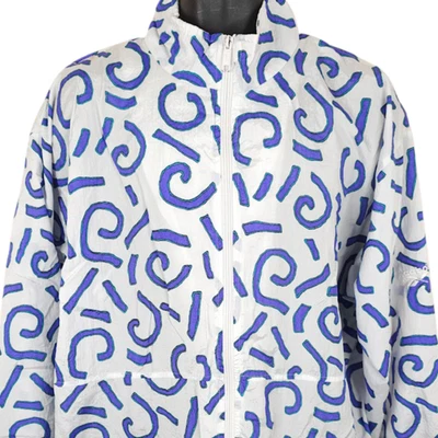 Vintage Reebok Windbreaker Jacket Mens Size XL White Blue 90s Abstract - Image 1 of 4