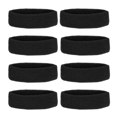 8 Pcs Sweatband Headbands Terry Cloth for Women Men Sports Black - Image 1 of 4