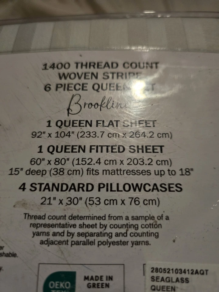 Juego de 6 piezas verde claro algodón rico satén tejido rayas 1400 hilos Queen  Foto 1 de 4