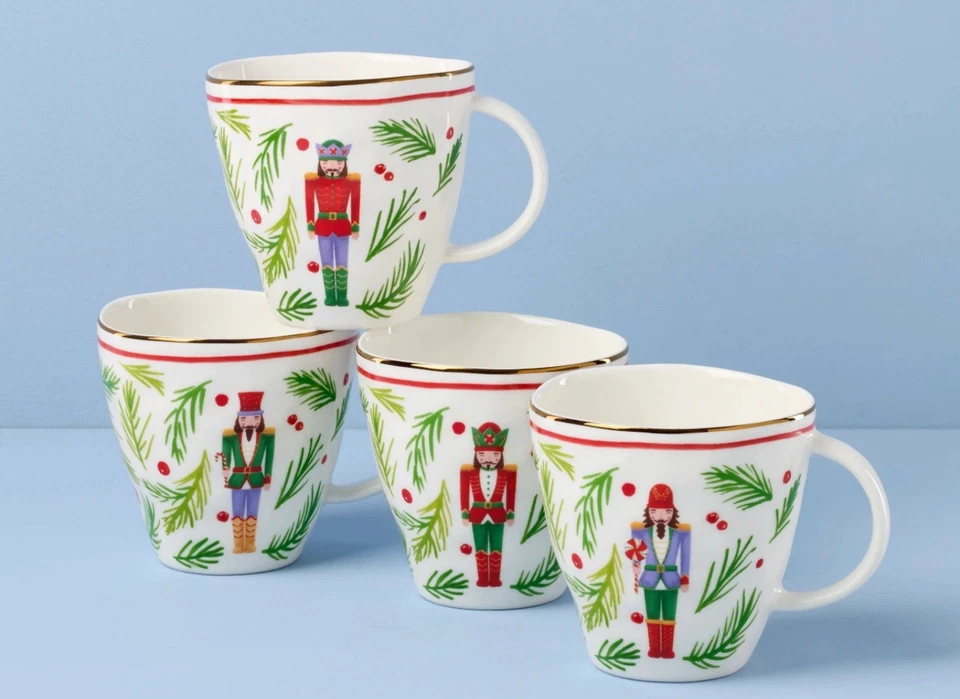 896876 Nutcracker Dinnerware Mugs Set of 4 Assorted Christmas Drinkware H...