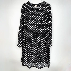Merona Womens Large Popover Shirt Dress Black White Polka Dots Round Neck LS - Picture 1 of 10