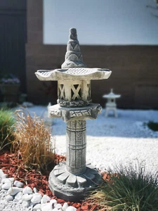 Steinlaterne Yukimi auf Säule 60cm in Anthrazit patiniert Teich Garten Terrasse - Bild 1 von 5