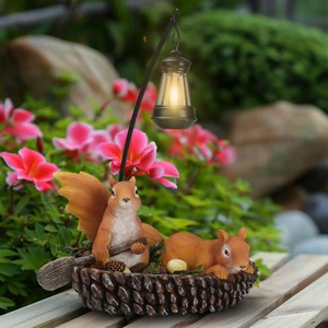 Garden Outdoor Decor Squirrel with Solar Lantern Statue,Lovely Squirrel Solar Li - Picture 1 of 12