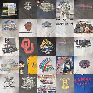 Lot de 25 T-shirts vintage années 90 graphiques sports collégiaux homme grossiste