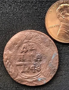 1748 DENGA OLD RUSSIAN IMPERIAL COIN. ORIGINAL Денга Деньга. Elizabeth 1741-62 - Picture 1 of 1