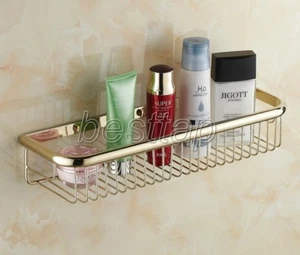 45cm Gold Polished Brass Wall Mounted Shower Shelf Caddy Basket Storage sba096 - Picture 1 of 5