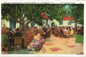 Cartolina FL lino esterno ponte da gioco San Pietroburgo Florida 1930-1945 - Foto 1 di 2