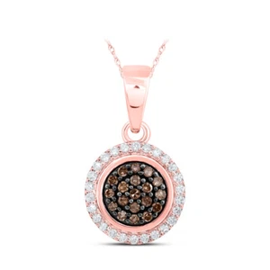 10K Rose Gold Womens Round Brown Diamond Cluster Pendant 1/4 Cttw - Picture 1 of 2