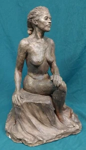 Old Vintage Artist Signed Original Female Form Pottery Art Sculpture Statue - Imagen 1 de 12