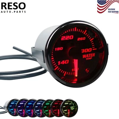 2''52mm Water Temp Gauge Meter W/ 1/8 NPT Temp Sensor 100-300℉ 7 Color LED - Image 1 of 4
